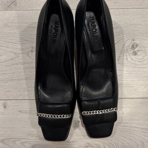 Napoleon Black Heels with Silver Chain Detail made in Italy